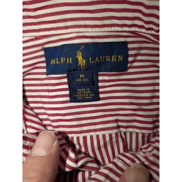 Boys Ralph Lauren long sleeve red & striped button up shirt Size 10-12 - Picture 2 of 6